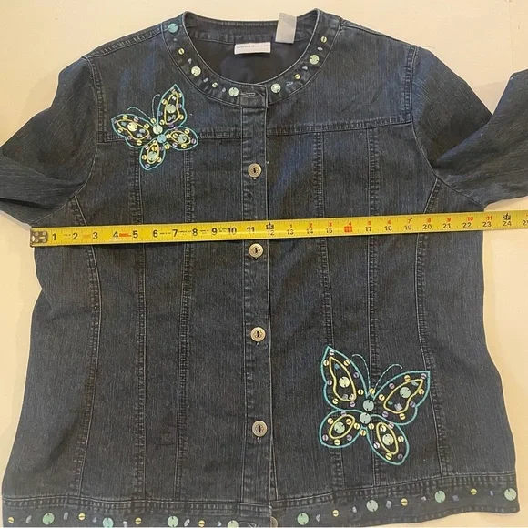Alfred Dunner dark Denim Jacket with Butterfly Accents. Size 16. Pre-owned. - Picture 11 of 12
